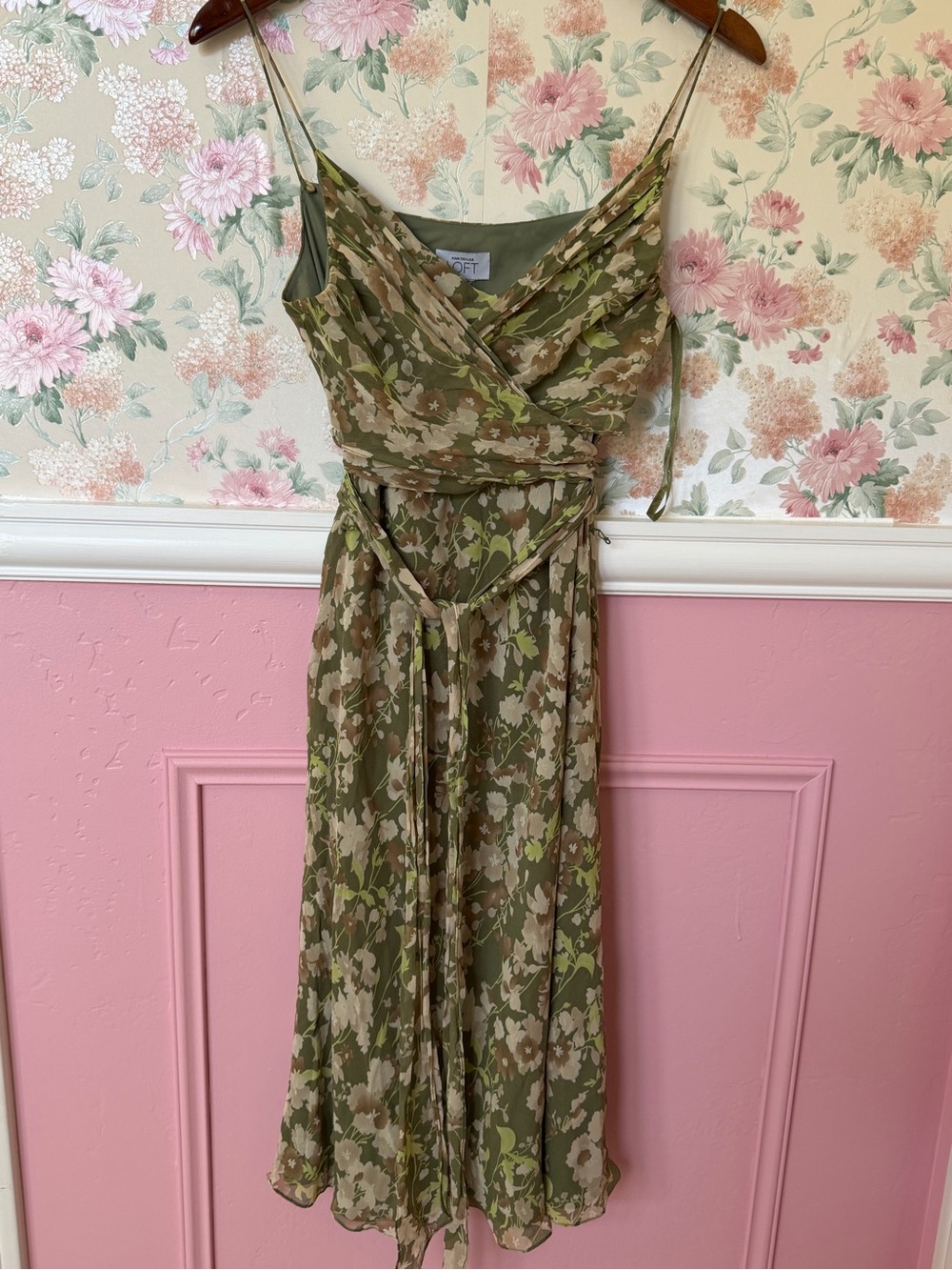 Slip Floral Midi Dress in Olive Green